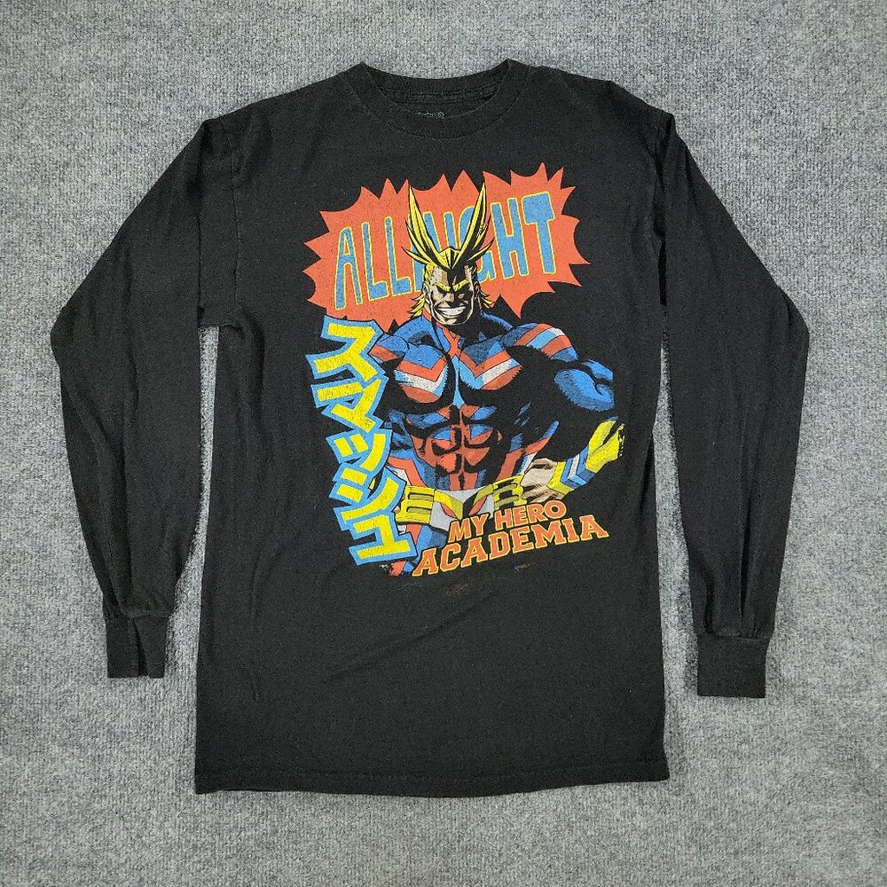 My Hero Academia Shirt Men Small Black All Might Anime Graphic Long Sleeve Adult